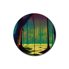 Nature Swamp Water Sunset Spooky Night Reflections Bayou Lake Rubber Round Coaster (4 Pack) by Grandong