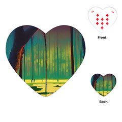 Nature Swamp Water Sunset Spooky Night Reflections Bayou Lake Playing Cards Single Design (heart) by Grandong