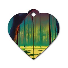 Nature Swamp Water Sunset Spooky Night Reflections Bayou Lake Dog Tag Heart (one Side) by Grandong