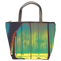 Nature Swamp Water Sunset Spooky Night Reflections Bayou Lake Bucket Bag by Grandong