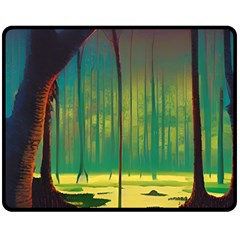 Nature Swamp Water Sunset Spooky Night Reflections Bayou Lake Fleece Blanket (medium) by Grandong