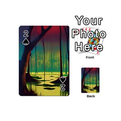 Nature Swamp Water Sunset Spooky Night Reflections Bayou Lake Playing Cards 54 Designs (mini) by Grandong