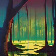 Nature Swamp Water Sunset Spooky Night Reflections Bayou Lake Play Mat (rectangle) by Grandong