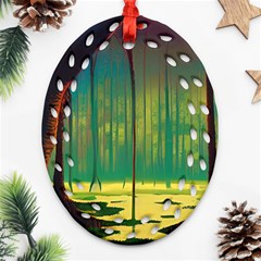 Nature Swamp Water Sunset Spooky Night Reflections Bayou Lake Ornament (oval Filigree)