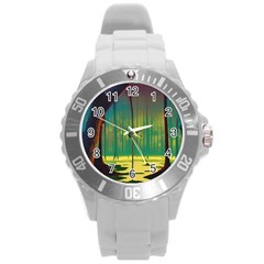 Nature Swamp Water Sunset Spooky Night Reflections Bayou Lake Round Plastic Sport Watch (l) by Grandong