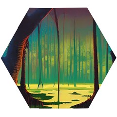 Nature Swamp Water Sunset Spooky Night Reflections Bayou Lake Wooden Puzzle Hexagon by Grandong