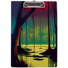 Nature Swamp Water Sunset Spooky Night Reflections Bayou Lake A4 Acrylic Clipboard by Grandong