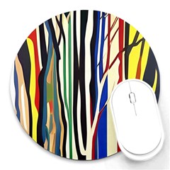 Abstract Trees Colorful Artwork Woods Forest Nature Artistic Round Mousepad by Grandong