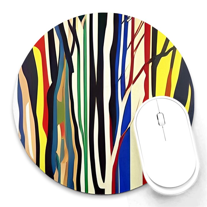 Abstract Trees Colorful Artwork Woods Forest Nature Artistic Round Mousepad