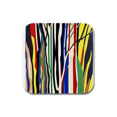 Abstract Trees Colorful Artwork Woods Forest Nature Artistic Rubber Square Coaster (4 Pack) by Grandong