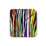 Abstract Trees Colorful Artwork Woods Forest Nature Artistic Rubber Square Coaster (4 pack) Front