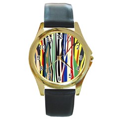 Abstract Trees Colorful Artwork Woods Forest Nature Artistic Round Gold Metal Watch by Grandong