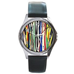 Abstract Trees Colorful Artwork Woods Forest Nature Artistic Round Metal Watch by Grandong