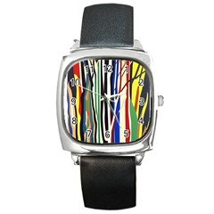 Abstract Trees Colorful Artwork Woods Forest Nature Artistic Square Metal Watch by Grandong