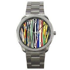 Abstract Trees Colorful Artwork Woods Forest Nature Artistic Sport Metal Watch by Grandong