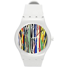 Abstract Trees Colorful Artwork Woods Forest Nature Artistic Round Plastic Sport Watch (m) by Grandong