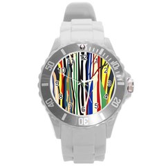 Abstract Trees Colorful Artwork Woods Forest Nature Artistic Round Plastic Sport Watch (l) by Grandong