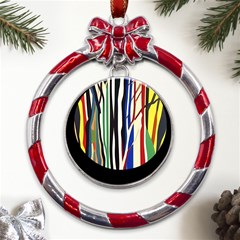 Abstract Trees Colorful Artwork Woods Forest Nature Artistic Metal Red Ribbon Round Ornament by Grandong