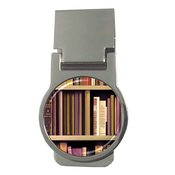 Books Bookshelves Office Fantasy Background Artwork Book Cover Apothecary Book Nook Literature Libra Money Clips (Round) 