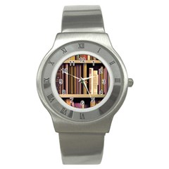 Books Bookshelves Office Fantasy Background Artwork Book Cover Apothecary Book Nook Literature Libra Stainless Steel Watch by Grandong