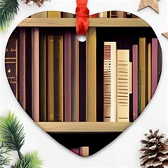 Books Bookshelves Office Fantasy Background Artwork Book Cover Apothecary Book Nook Literature Libra Heart Ornament (two Sides) by Grandong