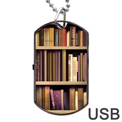 Books Bookshelves Office Fantasy Background Artwork Book Cover Apothecary Book Nook Literature Libra Dog Tag Usb Flash (two Sides) by Grandong