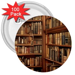 Room Interior Library Books Bookshelves Reading Literature Study Fiction Old Manor Book Nook Reading 3  Buttons (100 Pack)  by Grandong