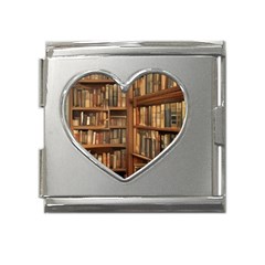 Room Interior Library Books Bookshelves Reading Literature Study Fiction Old Manor Book Nook Reading Mega Link Heart Italian Charm (18mm) by Grandong