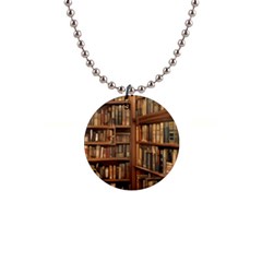 Room Interior Library Books Bookshelves Reading Literature Study Fiction Old Manor Book Nook Reading 1  Button Necklace by Grandong