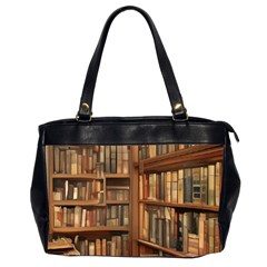 Room Interior Library Books Bookshelves Reading Literature Study Fiction Old Manor Book Nook Reading Oversize Office Handbag (2 Sides) by Grandong