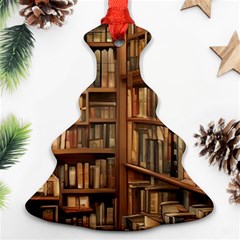 Room Interior Library Books Bookshelves Reading Literature Study Fiction Old Manor Book Nook Reading Christmas Tree Ornament (two Sides) by Grandong