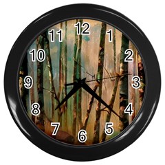 Woodland Woods Forest Trees Nature Outdoors Mist Moon Background Artwork Book Wall Clock (black) by Grandong