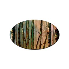 Woodland Woods Forest Trees Nature Outdoors Mist Moon Background Artwork Book Sticker (oval) by Grandong