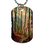 woodland woods forest trees nature outdoors mist moon background artwork book Dog Tag (Two Sides) Front