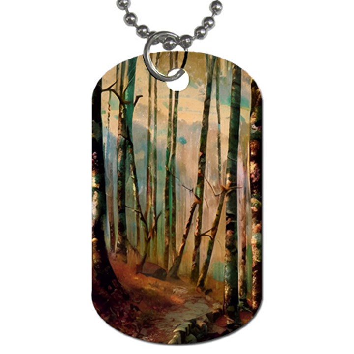 woodland woods forest trees nature outdoors mist moon background artwork book Dog Tag (Two Sides)