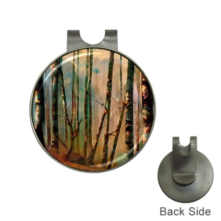 woodland woods forest trees nature outdoors mist moon background artwork book Hat Clips with Golf Markers