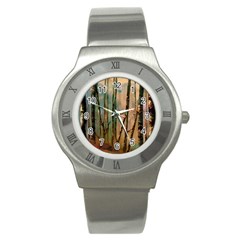 Woodland Woods Forest Trees Nature Outdoors Mist Moon Background Artwork Book Stainless Steel Watch by Grandong