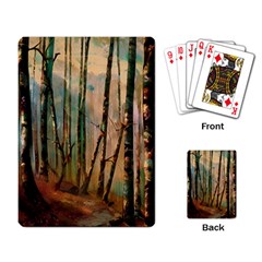 Woodland Woods Forest Trees Nature Outdoors Mist Moon Background Artwork Book Playing Cards Single Design (rectangle) by Grandong