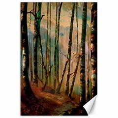 Woodland Woods Forest Trees Nature Outdoors Mist Moon Background Artwork Book Canvas 20  X 30  by Grandong