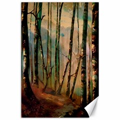 Woodland Woods Forest Trees Nature Outdoors Mist Moon Background Artwork Book Canvas 24  X 36  by Grandong