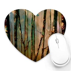 Woodland Woods Forest Trees Nature Outdoors Mist Moon Background Artwork Book Heart Mousepad by Grandong