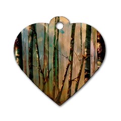 Woodland Woods Forest Trees Nature Outdoors Mist Moon Background Artwork Book Dog Tag Heart (one Side) by Grandong