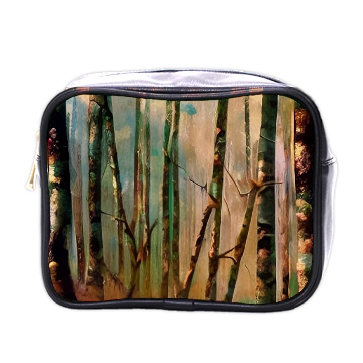 woodland woods forest trees nature outdoors mist moon background artwork book Mini Toiletries Bag (One Side)