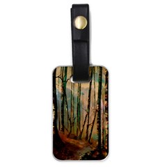 Woodland Woods Forest Trees Nature Outdoors Mist Moon Background Artwork Book Luggage Tag (one Side) by Grandong