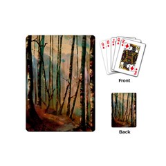 Woodland Woods Forest Trees Nature Outdoors Mist Moon Background Artwork Book Playing Cards Single Design (mini) by Grandong