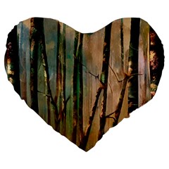 Woodland Woods Forest Trees Nature Outdoors Mist Moon Background Artwork Book Large 19  Premium Heart Shape Cushions by Grandong