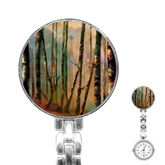 Woodland Woods Forest Trees Nature Outdoors Mist Moon Background Artwork Book Stainless Steel Nurses Watch by Grandong