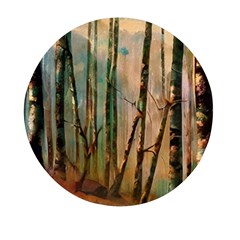 Woodland Woods Forest Trees Nature Outdoors Mist Moon Background Artwork Book Mini Round Pill Box by Grandong