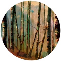 Woodland Woods Forest Trees Nature Outdoors Mist Moon Background Artwork Book Wooden Puzzle Round by Grandong