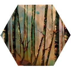 Woodland Woods Forest Trees Nature Outdoors Mist Moon Background Artwork Book Wooden Puzzle Hexagon by Grandong